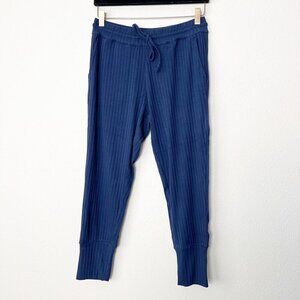 Kate Quinn Womens Small Indigo Blue Ribbed Cropped Joggers Organic Cotton